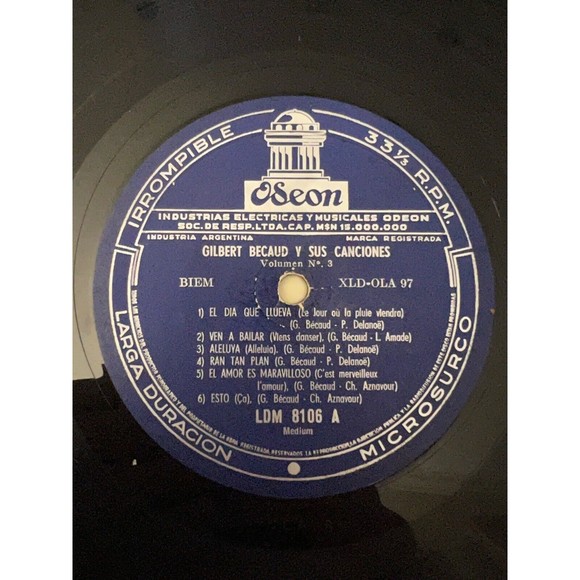 Gilbert Becaud Y Sus Canciones Volumen 3 LP Odeon LDM 8106 Argentina VG - Picture 7 of 9